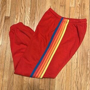 Aviator Nation 5 STRIPE SWEATPANTS - RED // NEON RAINBOW Medium
